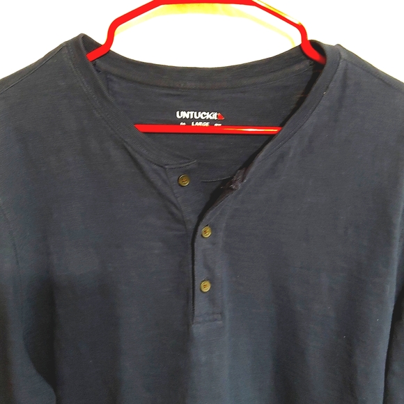 Untuckit Men's Henley 1/4 Button Up Cotton Blue Long Sleeve Shirt - Picture 2 of 4